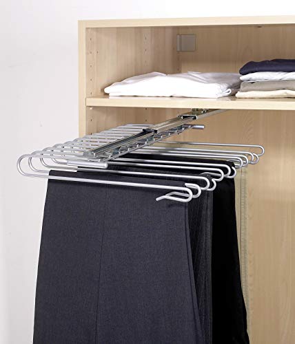 WENKO Percha para pantalones con corredera para armario - para 12 pantalones, riel de corredera desmontable, Metal cromado, 33 x 10 x 47 cm, Cromo brillante