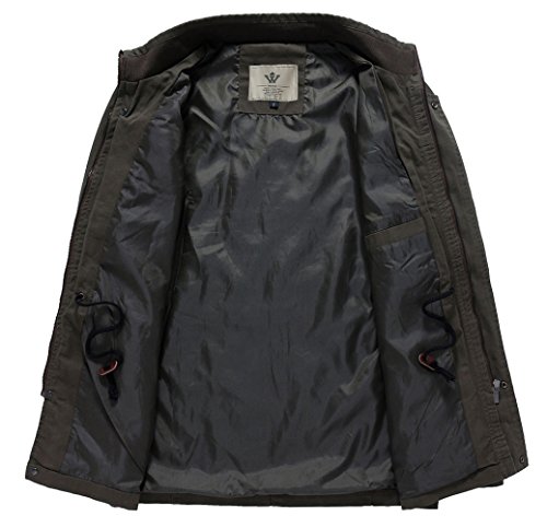 WenVen Cazadora Ligera Entretiempo Rompevientos Cremallera Delgada Chaqueta Tres Cuartos Multibolsillos Chaqueta Informal con Bucles de Hombro Hombres Verde Militar X-Large