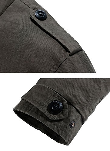 WenVen Cazadora Ligera Entretiempo Rompevientos Cremallera Delgada Chaqueta Tres Cuartos Multibolsillos Chaqueta Informal con Bucles de Hombro Hombres Verde Militar X-Large