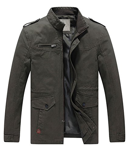 WenVen Cazadora Ligera Entretiempo Rompevientos Cremallera Delgada Chaqueta Tres Cuartos Multibolsillos Chaqueta Informal con Bucles de Hombro Hombres Verde Militar X-Large
