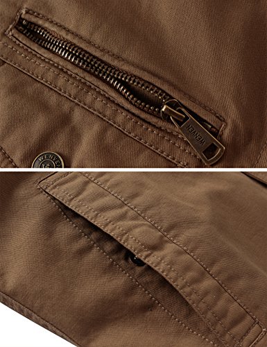 WenVen Chaqueta Clásica al Aire Libre Chaqueta Cuello Solapa Sahariana Cazadora Ligera Entretiempo Chaqueta Otoño Militar Hombres Caqui Large