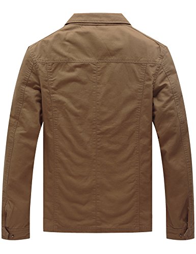 WenVen Chaqueta Clásica al Aire Libre Chaqueta Cuello Solapa Sahariana Cazadora Ligera Entretiempo Chaqueta Otoño Militar Hombres Caqui Large