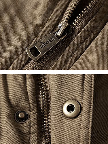 WenVen Chaqueta de Algodón a Prueba de Viento Abrigo Forro Polar Grueso Chaqueta de Lana Militar Parka Capucha Gruesa Extraíble Hombre Caqui Large