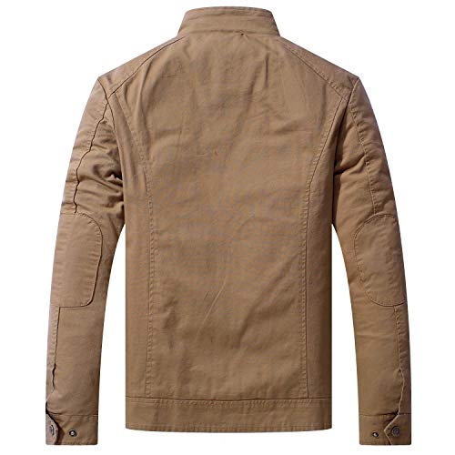 WenVen Chaqueta de Algodón Casual Chaqueta Militar Otoño Chaqueta Fina Joven Chaqueta Clásica al Aire Libre Cuello Alto Hombre Caqui Medium
