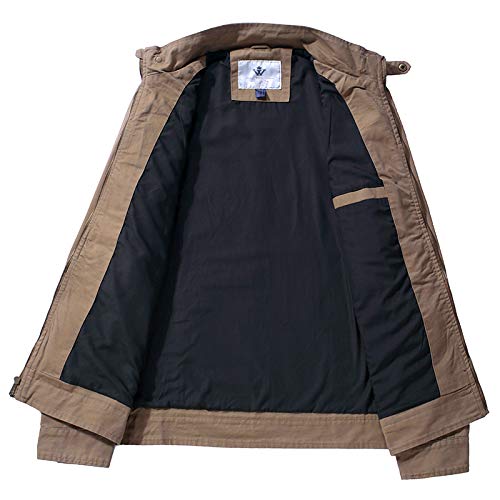 WenVen Chaqueta de Algodón Casual Chaqueta Militar Otoño Chaqueta Fina Joven Chaqueta Clásica al Aire Libre Cuello Alto Hombre Caqui Medium