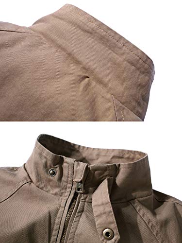 WenVen Chaqueta de Algodón Casual Chaqueta Militar Otoño Chaqueta Fina Joven Chaqueta Clásica al Aire Libre Cuello Alto Hombre Caqui Medium