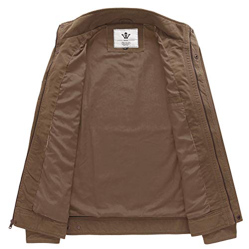 WenVen Chaqueta de Algodón Casual Otoño Chaqueta Fina Joven Cuello Alto Cazadora Ligera Entretiempo Chaqueta Clásica al Aire Libre Hombre Caqui Medium
