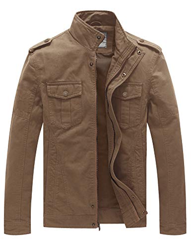 WenVen Chaqueta de Algodón Casual Otoño Chaqueta Fina Joven Cuello Alto Cazadora Ligera Entretiempo Chaqueta Clásica al Aire Libre Hombre Caqui Medium