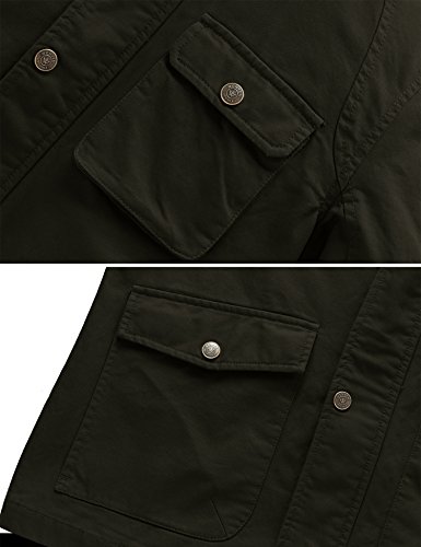 WenVen Chaqueta Fina Elegante Chaqueta Casual Otoño Sahariana Rompevientos Cremallera Delgada Chaqueta Informal con Capucha Hombres Verde Militar Large