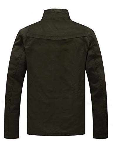 WenVen Chaqueta Fina Elegante Chaqueta Casual Otoño Sahariana Rompevientos Cremallera Delgada Chaqueta Informal con Capucha Hombres Verde Militar Large