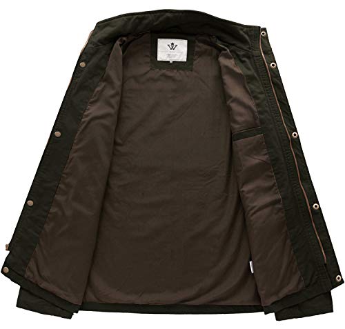 WenVen Chaqueta Fina Elegante Chaqueta Casual Otoño Sahariana Rompevientos Cremallera Delgada Chaqueta Informal con Capucha Hombres Verde Militar Large