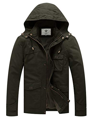 WenVen Chaqueta Fina Elegante Chaqueta Casual Otoño Sahariana Rompevientos Cremallera Delgada Chaqueta Informal con Capucha Hombres Verde Militar Large