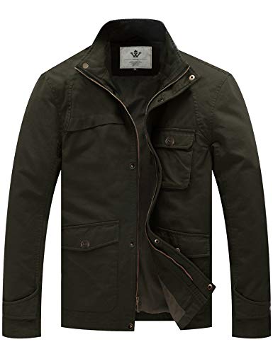 WenVen Chaqueta Fina Elegante Chaqueta Casual Otoño Sahariana Rompevientos Cremallera Delgada Chaqueta Informal con Capucha Hombres Verde Militar Large