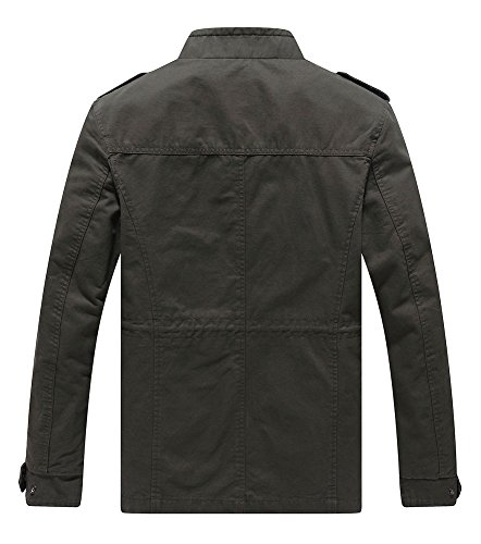 WenVen Chaqueta Fina Joven Otoño Chaqueta de Algodón Casual Chaqueta de Aviador Invierno Rompevientos Cremallera Delgada Hombres Verde Militar Large