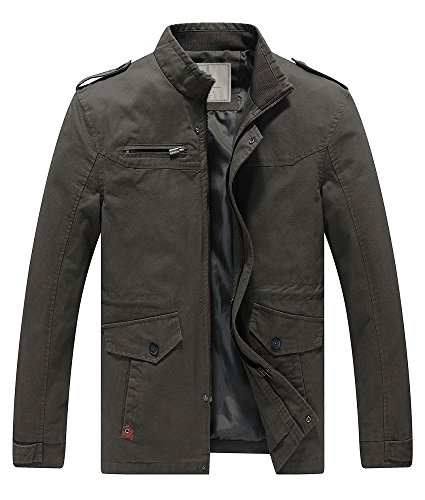 WenVen Chaqueta Fina Joven Otoño Chaqueta de Algodón Casual Chaqueta de Aviador Invierno Rompevientos Cremallera Delgada Hombres Verde Militar Large