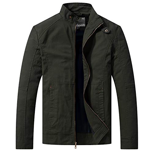 WenVen Chaqueta Militar Otoño Chaqueta Clásica al Aire Libre Cazadora Ligera Entretiempo Chaqueta Fina Joven Hombre Verde Militar Small