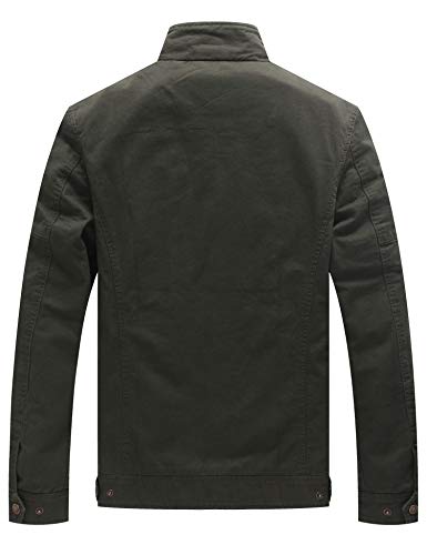 WenVen Chaqueta Militar Otoño Chaqueta Clásica al Aire Libre Rompevientos Cremallera Delgada Invierno Chaqueta de Algodón Fina Joven Hombre Verde Militar 3X-Large