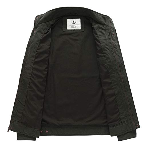 WenVen Chaqueta Militar Otoño Chaqueta Clásica al Aire Libre Rompevientos Cremallera Delgada Invierno Chaqueta de Algodón Fina Joven Hombre Verde Militar 3X-Large