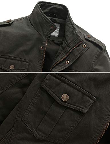 WenVen Chaqueta Militar Otoño Chaqueta Clásica al Aire Libre Rompevientos Cremallera Delgada Invierno Chaqueta de Algodón Fina Joven Hombre Verde Militar 3X-Large