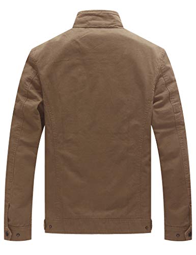 WenVen Chaqueta Militar Otoño Chaqueta de Algodón Casual Cazadora Ligera Entretiempo Rompevientos Cremallera Delgada Hombre Caqui X-Large
