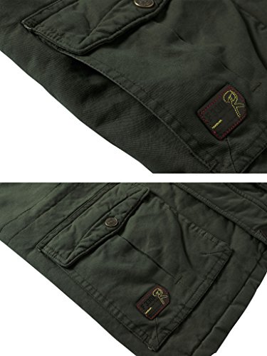 WenVen Chaquetas de Algodón a Prueba de Viento Abrigo Forro Polar Grueso Chaquetas Longitud Media Delgada Parka Capucha Gruesa Extraíble Hombres Verde Militar Large