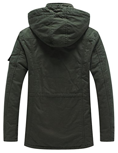 WenVen Chaquetas de Algodón a Prueba de Viento Abrigo Forro Polar Grueso Chaquetas Longitud Media Delgada Parka Capucha Gruesa Extraíble Hombres Verde Militar Large