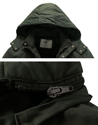WenVen Chaquetas de Algodón a Prueba de Viento Abrigo Forro Polar Grueso Chaquetas Longitud Media Delgada Parka Capucha Gruesa Extraíble Hombres Verde Militar Large