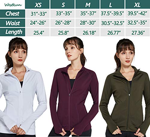 Westkun Chaqueta con Cremallera Completa para Mujer Yoga Casual Corriendo Tops con Agujeros para los Pulgares(Borgoña,M)