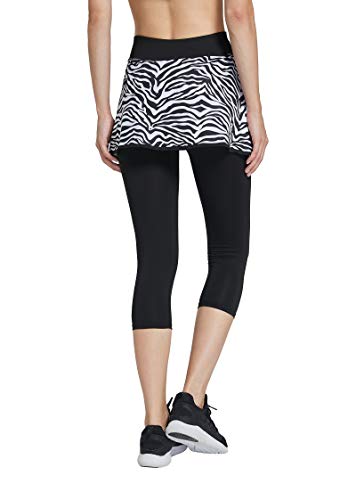 Westkun Falda Pantalón con Polainas Falda de Deportes para Mujer Capris Golf Tennis(Cebra Raya,S)
