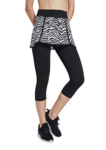 Westkun Falda Pantalón con Polainas Falda de Deportes para Mujer Capris Golf Tennis(Cebra Raya,S)