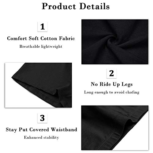 wirarpa Shorts Leggings Pantalon Cortos Algodon Mujer 3 Pack Cintura Alta Bragas Seguridad Boxer Mujer Tallas Grandes Negro XL