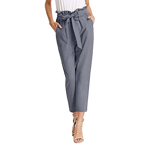 WJANYHN Los Pantalones Casuales de la Moda de Las Mujeres plisaron los Noveno Pantalones del Vendaje