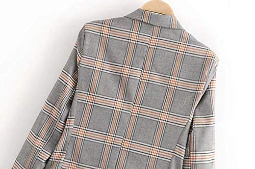 WJMM Mujeres Blazer Blazer De Tela Escocesa A Rayas Gris   Collar con Muesca para Mujer 2 Botones Chaqueta De Traje De Corte Slim Fit Prendas De Abrigo, L
