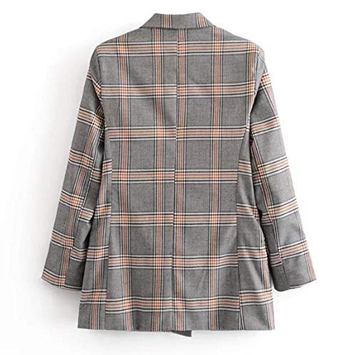 WJMM Mujeres Blazer Blazer De Tela Escocesa A Rayas Gris   Collar con Muesca para Mujer 2 Botones Chaqueta De Traje De Corte Slim Fit Prendas De Abrigo, L