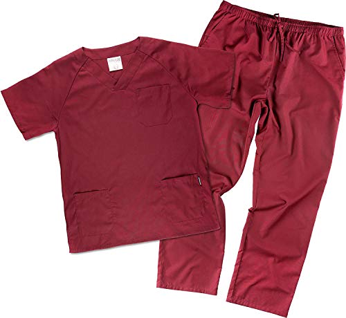 Work Team Uniforme Sanitario, con elástico y cordón en la Cintura, Casaca y Pantalon Unisex Granate M