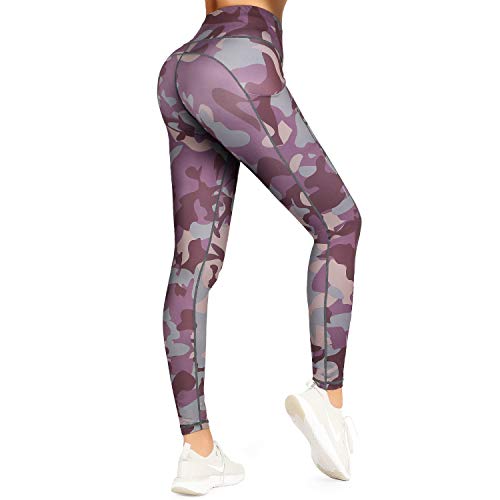 WOWENY Leggings Deporte Mujer,Leggins para Damas Pantalones Deportivos Largos para Training Running Yoga Fitness Transpirables con Cintura Alta (Z-Morado, XL)