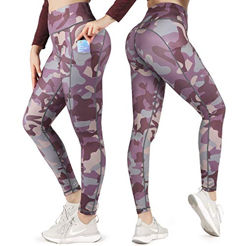 WOWENY Leggings Deporte Mujer,Leggins para Damas Pantalones Deportivos Largos para Training Running Yoga Fitness Transpirables con Cintura Alta (Z-Morado, XL)