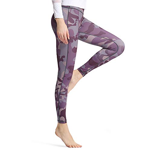 WOWENY Leggings Deporte Mujer,Leggins para Damas Pantalones Deportivos Largos para Training Running Yoga Fitness Transpirables con Cintura Alta (Z-Morado, XL)