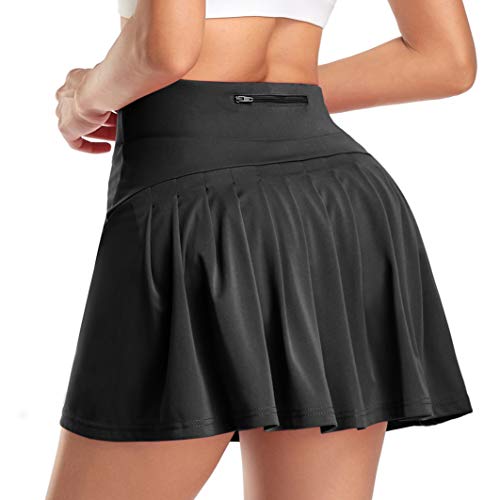 WOWENY Mujer Deportivo Corto Falda Plisada A-Line Mini Skorts de Tenis Golf con Bolsillos Interiores para Shorts,Vestido de Playa para Mujer (Z-Negro, M)