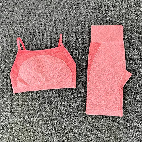 WTFYSYN Pantalones de Yoga/Pilates súper Suaves,Sopa de Deporte sin Fisuras de Verano Mujeres de Dos Piezas-Conjunto Rojo b_S