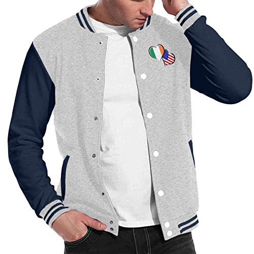 wwoman Uniforme de la Chaqueta de béisbol Love Hearts de la Bandera Americana Irlandesa, Hombres Mujeres Varsity Premium Jacket Overcoat,XXL