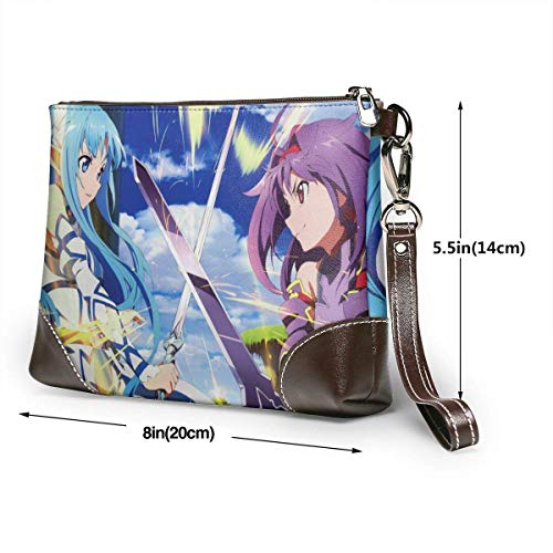 XCNGG Anime Sword Art Online - Cartera de mano de cuero genuino para mujer con cremallera, cartera para teléfono, pasaporte, bolso de mano, gran capacidad, para hombre, de piel de vaca, embragues