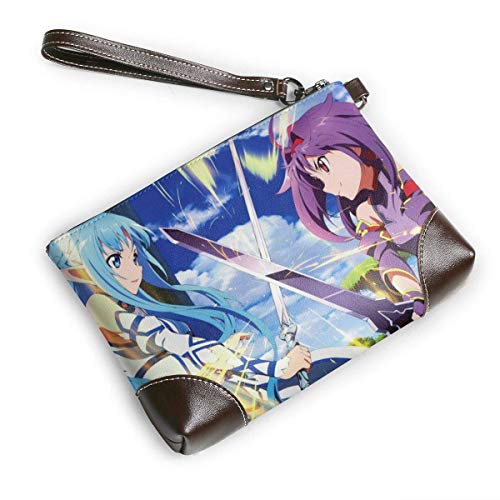 XCNGG Anime Sword Art Online - Cartera de mano de cuero genuino para mujer con cremallera, cartera para teléfono, pasaporte, bolso de mano, gran capacidad, para hombre, de piel de vaca, embragues