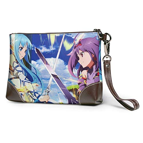 XCNGG Anime Sword Art Online - Cartera de mano de cuero genuino para mujer con cremallera, cartera para teléfono, pasaporte, bolso de mano, gran capacidad, para hombre, de piel de vaca, embragues