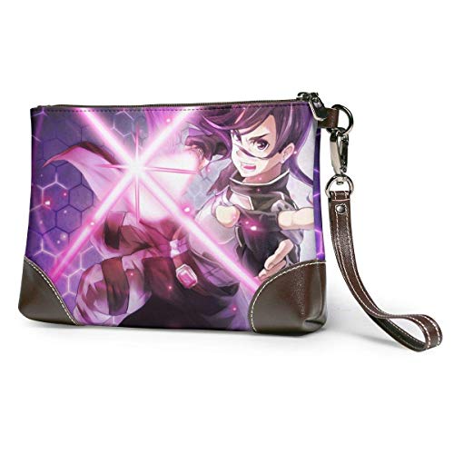 XCNGG Anime Sword Art Online - Cartera de mano de cuero genuino para mujer con cremallera, cartera para teléfono, pasaporte, bolso de mano, gran capacidad, para hombre, de piel de vaca, embragues
