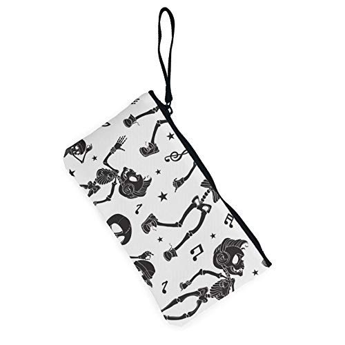 XCNGG Monederos Bolsa de Almacenamiento Shell Black White Dancing Skeletons Fashion Coin Purse Bag Canvas Small Change Pouch Multi-Functional Cellphone Bag Wallet Cosmetic Makeup Bag