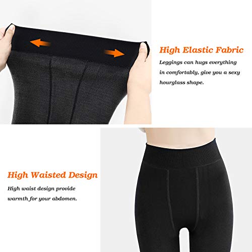 XDDIAS Pack de 2 Leggings para Mujer, Cálido Invierno Terciopelo Elástico Leggings, Térmico Grueso Forro Terciopelo Forrado Pantalones para Niña Mujer, Negro y Gris