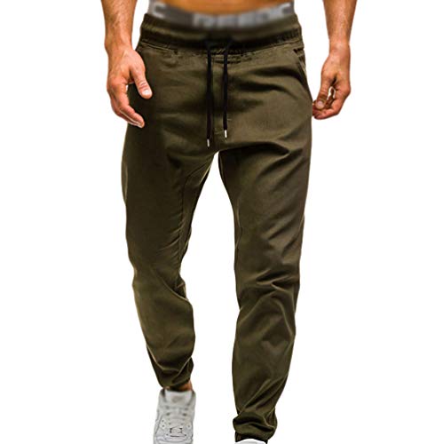 Xinwcanga Hombre Pantalones de Montar a Caballo Elástico Deportivos Ocio Aptitud Pantalones con Cordón (Ejercito Verde, Asia XL)