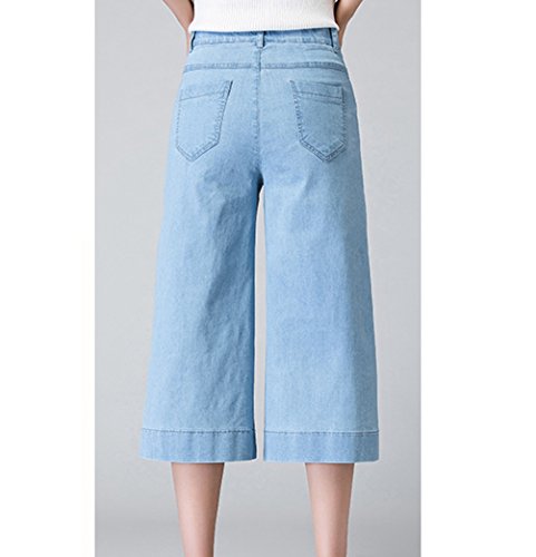Xinwcanga Mujer Pantalones Vaqueros de Cintura Alta 9 Puntos Rectos Anchos Jeans (Luz Azul, 30)