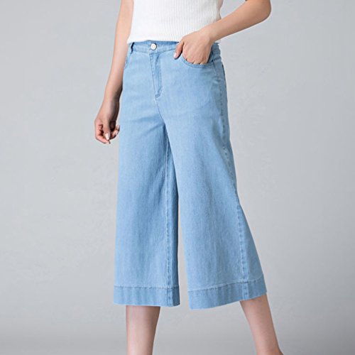 Xinwcanga Mujer Pantalones Vaqueros de Cintura Alta 9 Puntos Rectos Anchos Jeans (Luz Azul, 30)